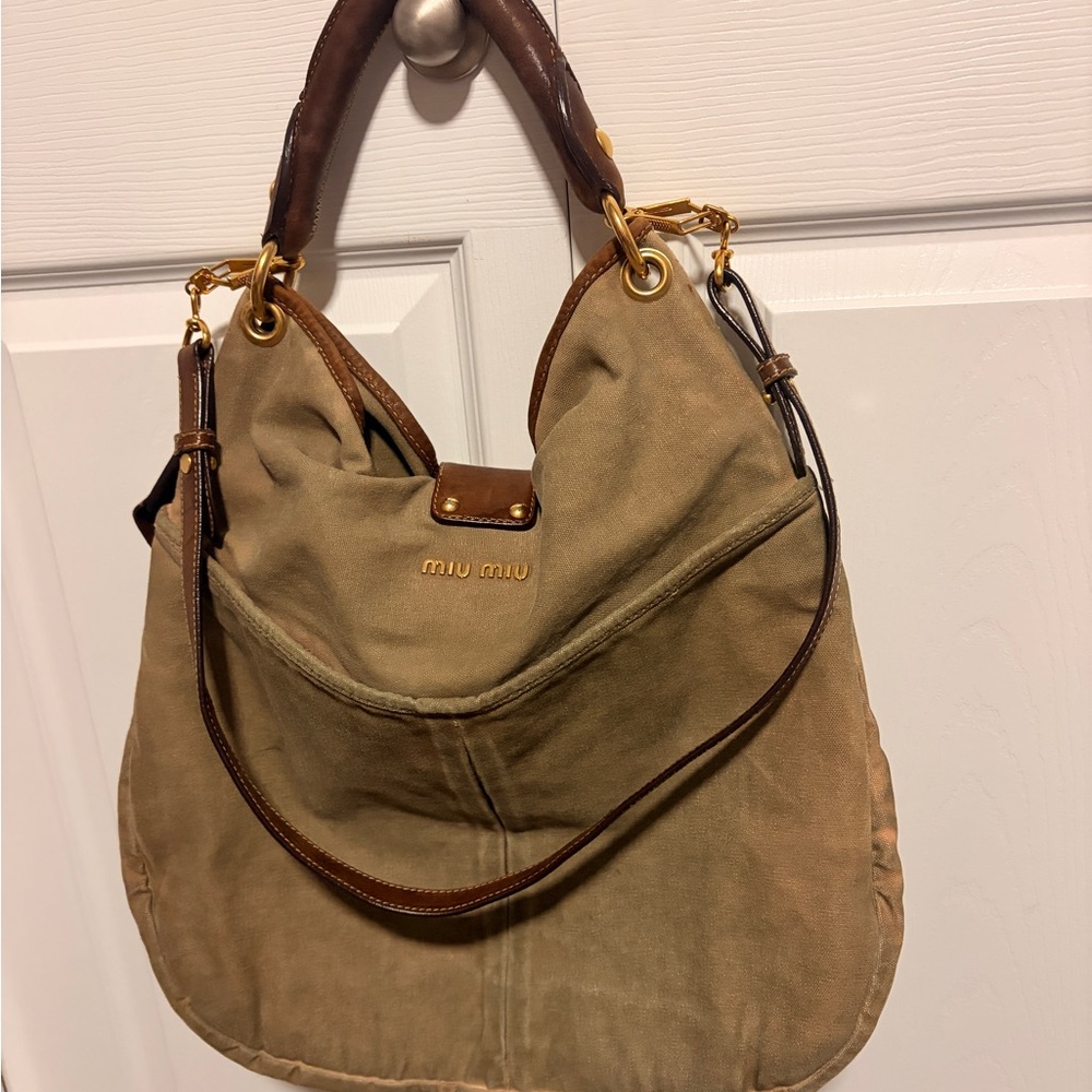 Miu Miu Brown Canvas Hobo Bag